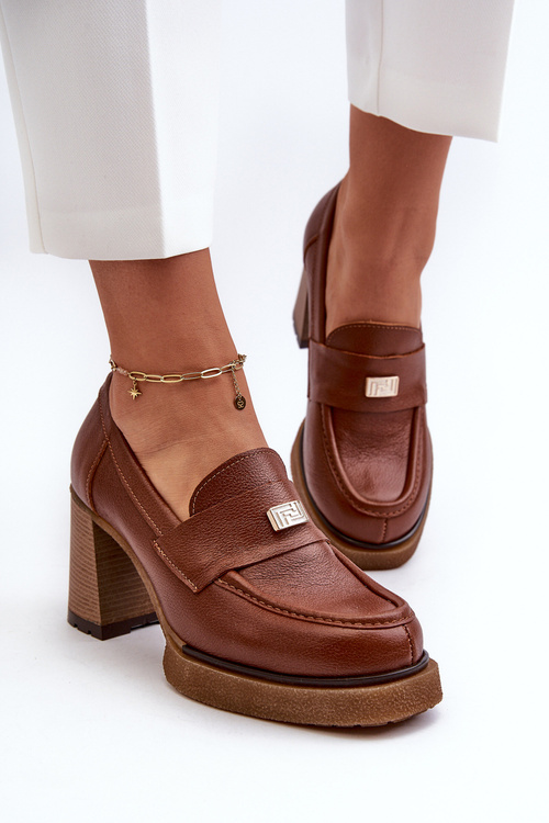 Коричневі шкіряні туфлі на високих підборах Zazoo 20169