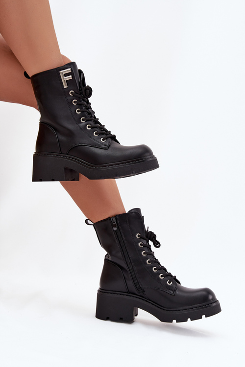 Жіночі ботінки Workery на блоковому каблуці утеплені з літерою F чорні Lurina