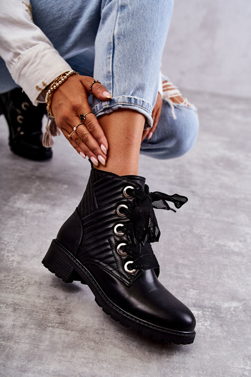 Шкіряні стьобані черевики з утеплюючим чорним Torino