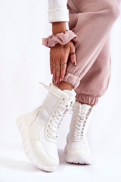 Жіночі снігові черевики на шнурівці на платформі біло-бежеві Anubi