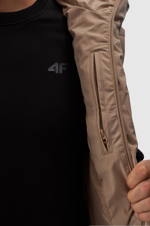 Чоловіча м'яка жилетка з капюшоном бежева 4FWAW24TVJAM144-83S