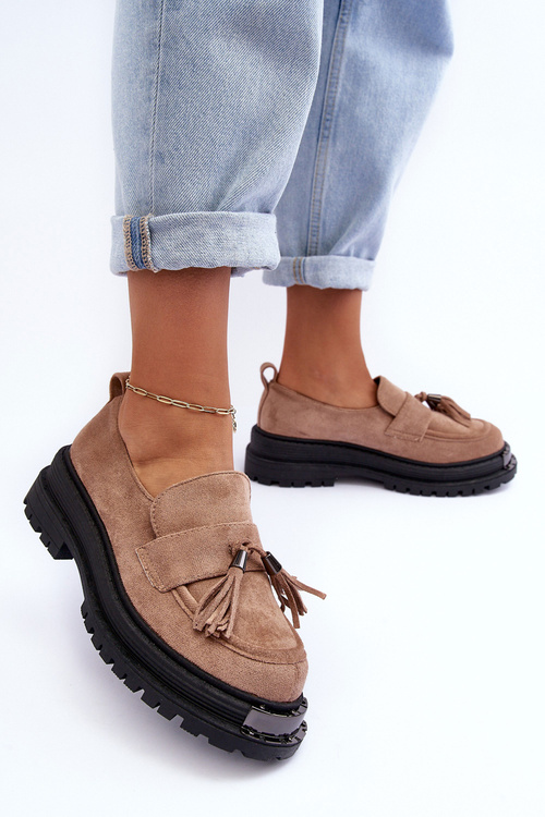 Жіночі замшеві лофери мокасини бежеві Ramvli