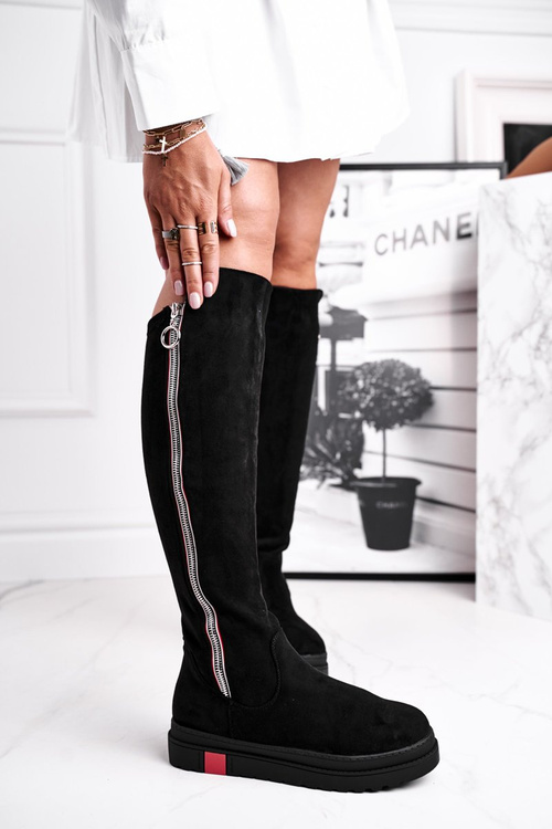 Жіночі високі чоботи замшеві чорні Melbro