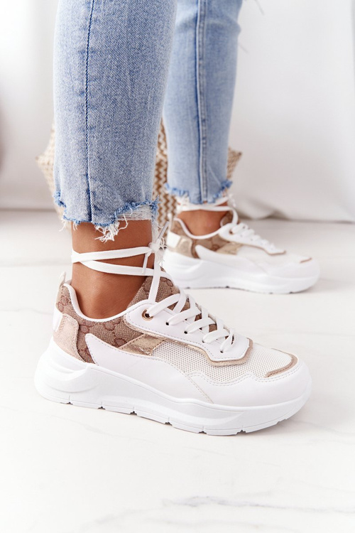 Жіноче спортивне взуття Кросівки біло-золоті Мелані