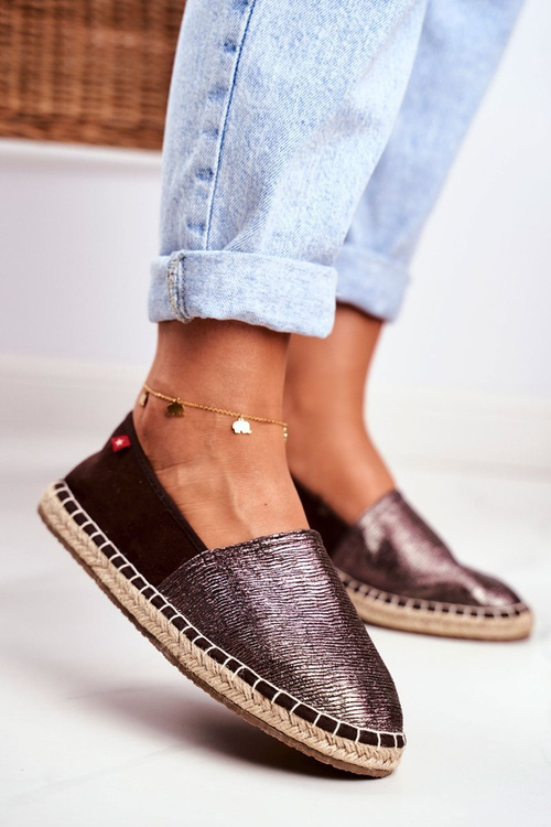 Жіночі еспадрільї на плетеній підошві коричневого кольору з великою зіркою DD274A146
