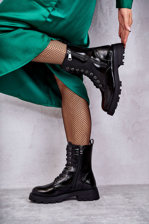 Шкіряні черевики на плоскому каблуці Чорні Estela