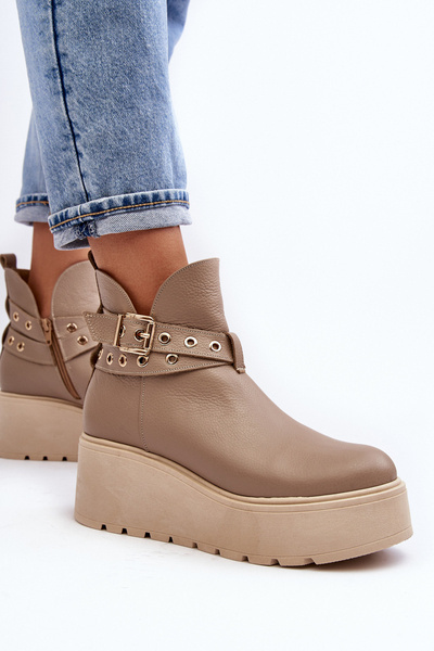 Жіночі шкіряні чоботи на платформі з ремінцями Zazoo 1752 Beige