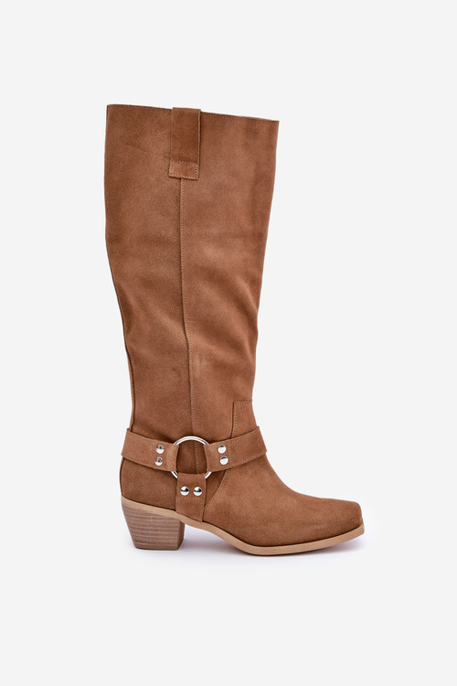 Замшеві Чоботи На Низькому Каблуці З Чоботом Над Коліном Zazoo 3444/O Camel