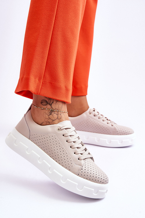 Шкіряне спортивне взуття на масивній платформі бежеві Montigo