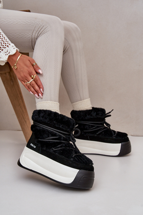 Жіночі шкіряні зимові черевики на товстій підошві з хутром Big Star OO274A206 Чорні