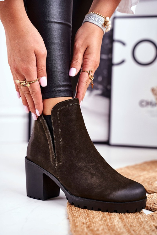 Чоботи жіночі на високому каблуці кольору хакі Вероніка