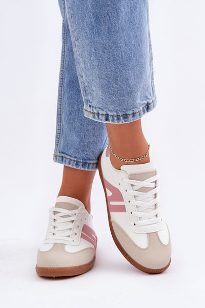 Низькі жіночі кросівки з еко-шкіри біло-рожеві Navidemi