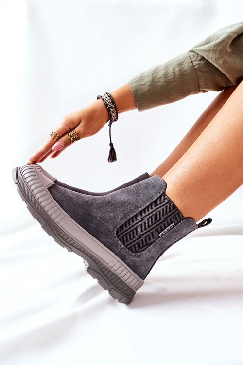 Жіночі високі черевики челсі замшеві велика зірка II274353 сірі