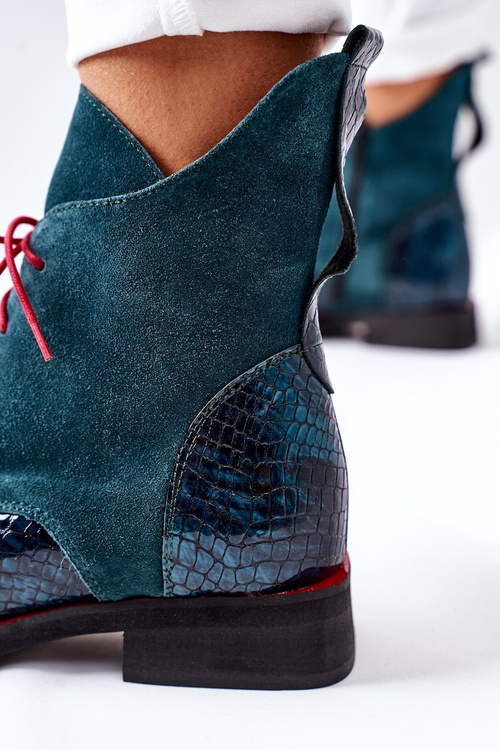 Шкіряні черевики з візерунком під крокодила Зелений шайен