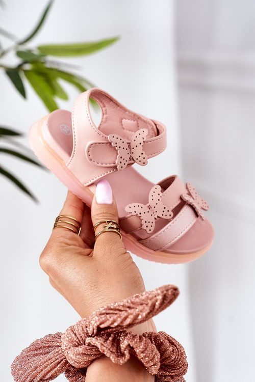 Дитячі босоніжки на липучці з метеликами Мальвіка рожеві