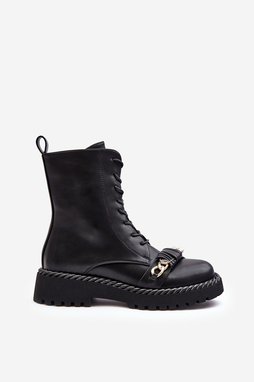 Жіночі шкіряні черевики робочі з декором чорні SBarski MR870-68