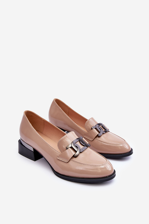 Лаковані мокасини Туфлі на підборах бежеві Sakina