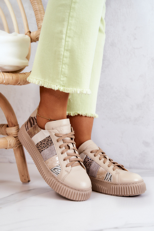 Шкіряне спортивне взуття на платформі Maciejka 05482-04 бежевий