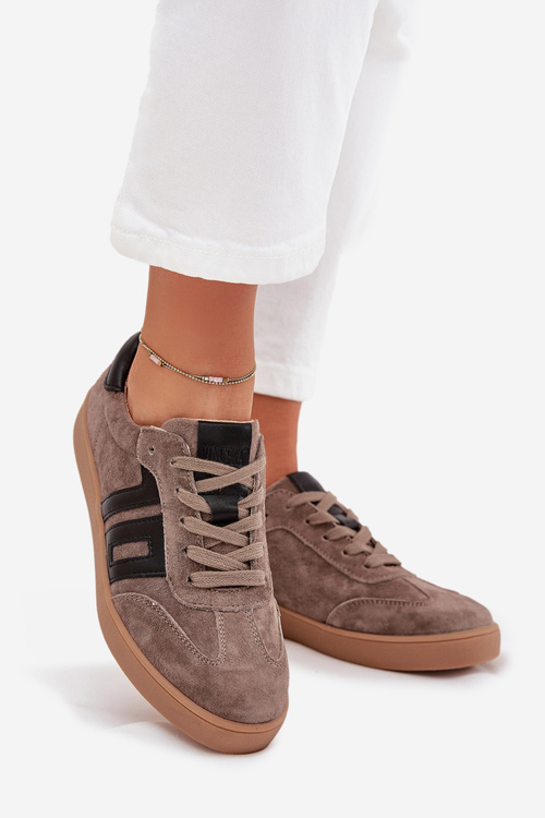 Жіночі Замшеві Кросівки Vinceza 79557 Темно-Бежеві