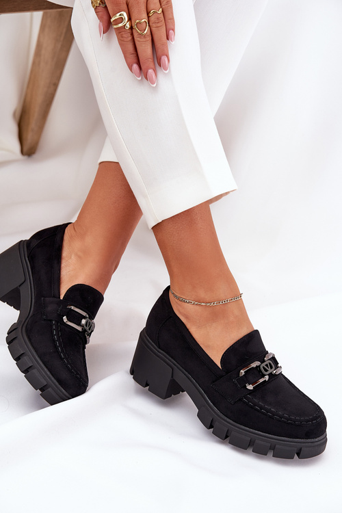 Еко Замшеві Напівчеревики Для Жінок З Декором 39921 Чорні Vinceza