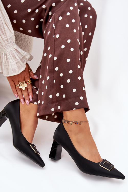 Туфлі на підборах з декоративною пряжкою чорні Seriva