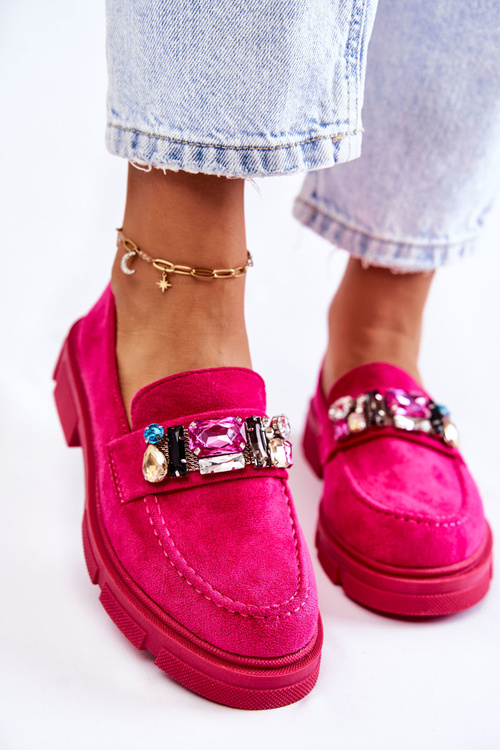 Жіночі замшеві лофери з декором Фуксія Karlott