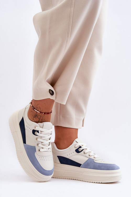 Жіноче спортивне взуття на масивній платформі біло-блакитного кольору Gemma