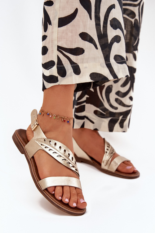 Жіночі шкіряні сандалі на плоскому каблуці Zazoo 3688 золоті