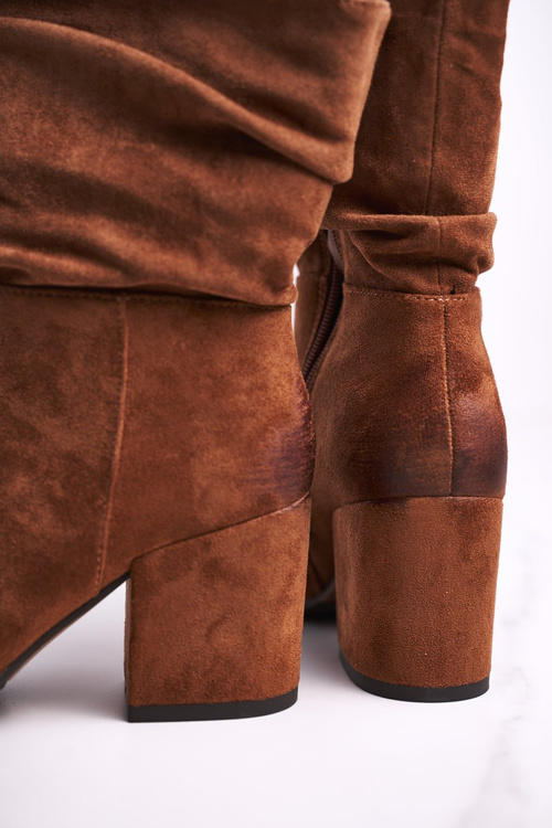 Жіночі чоботи на високому каблуці з еко-замші Верблюжого кольору
