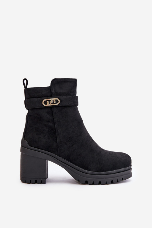 Жіночі чоботи на підборах з еко замші на блискавці чорні Laonora