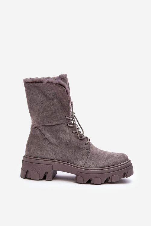 Замшеві черевики на шнурівці з хутром сірого кольору Frendo