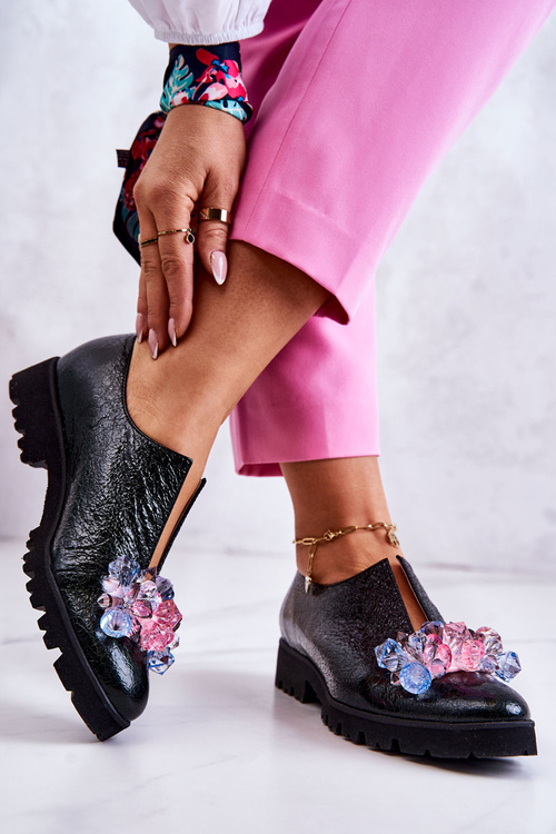 Елегантні шкіряні туфлі з орнаментом темно-зелені Cindy