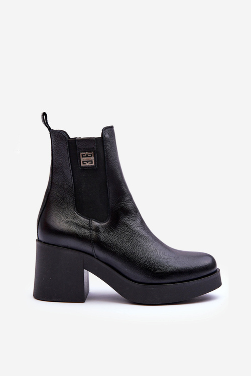 Шкіряні жіночі чоботи на підборах Чорні Kodra