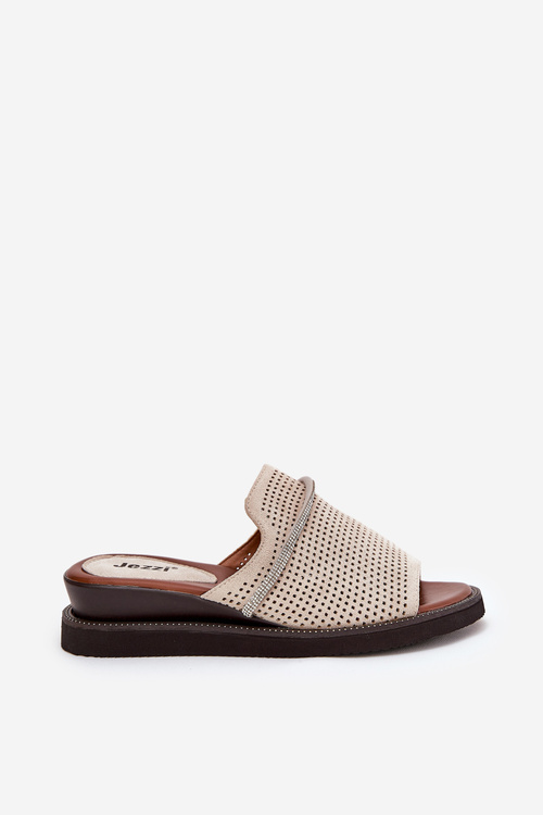 Жіночі Сандалі На Танкетці З Декоративним Ремінцем Бежеві Teriwes