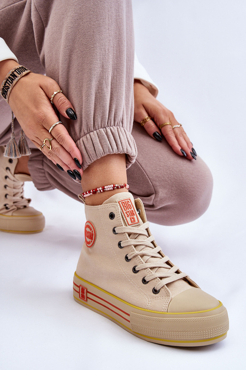 Жіночі високі текстильні кросівки на платформі Big Star LL274187 бежевого кольору