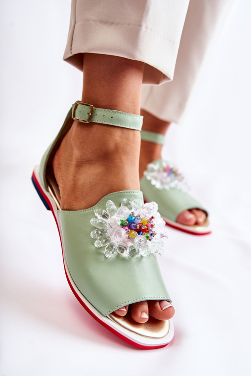 Жіночі шкіряні босоніжки з декором Green Nevassa