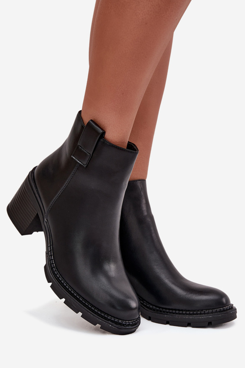 Теплі жіночі ботильйони з еко-шкіри на підборах чорні Alvena