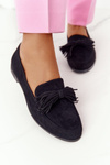 Замшеві жіночі лофери з бахромою Чорні Alicante