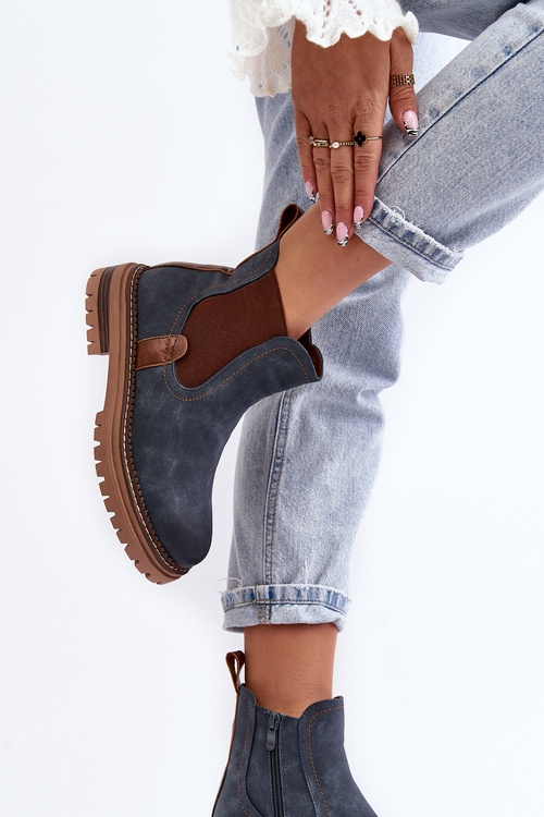 Жіночі м'які ботильйони на плоскому каблуці синього кольору Myrine