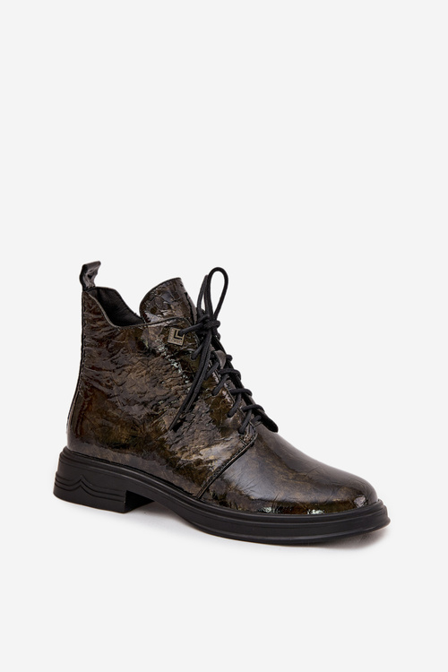 Шкіряні лаковані жіночі чоботи із ізоляцією та блискавкою D&A LZ42-042 золото