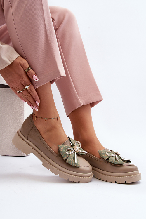 Жіночі шкіряні мокасини з бантом Laura Messi 2787 Beige