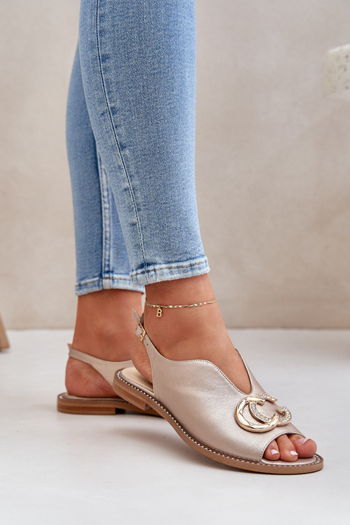 Шкіряні Сандалі На Плоскому Каблуці З Декором Лаура Мессі 2865 Золоті