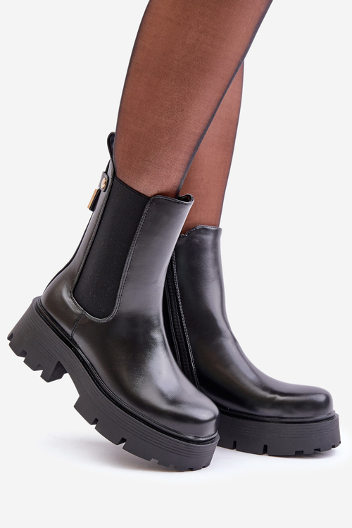 Ботильйони на блискавці з екошкіри чорного кольору Ninnet