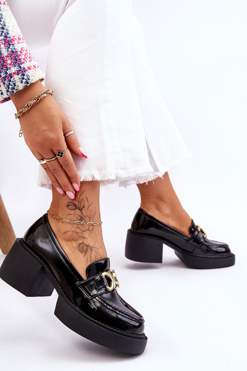 Модні туфлі-броги на масивних підборах Black Imani