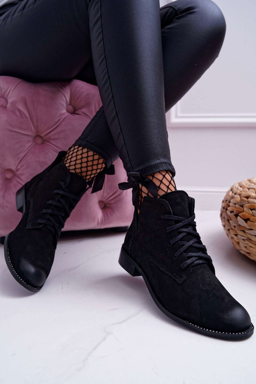 Чоботи жіночі на плоскій підошві з нубуку чорні Nicole 2420