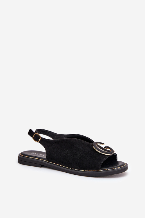 Елегантні жіночі босоніжки з золотим декором на плоскій підошві Чорні S.Barski KV27-053