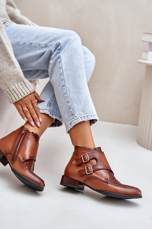 Жіночі шкіряні чоботи на підборах Maciejka коричневі 04492-98