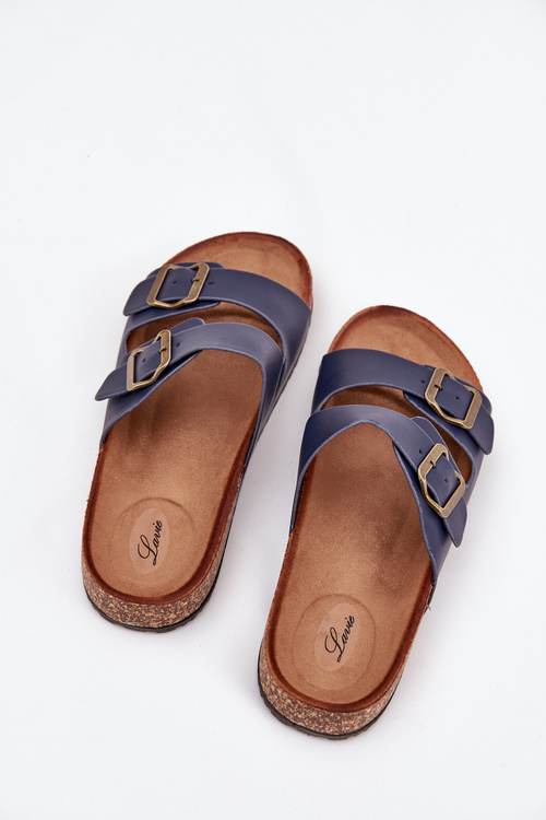 Жіночі сандалі на корковій платформі з пряжками темно-сині Vesina