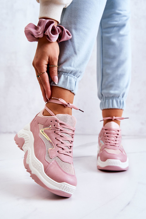 Жіночі масивні блискучі кросівки Pink Canadia