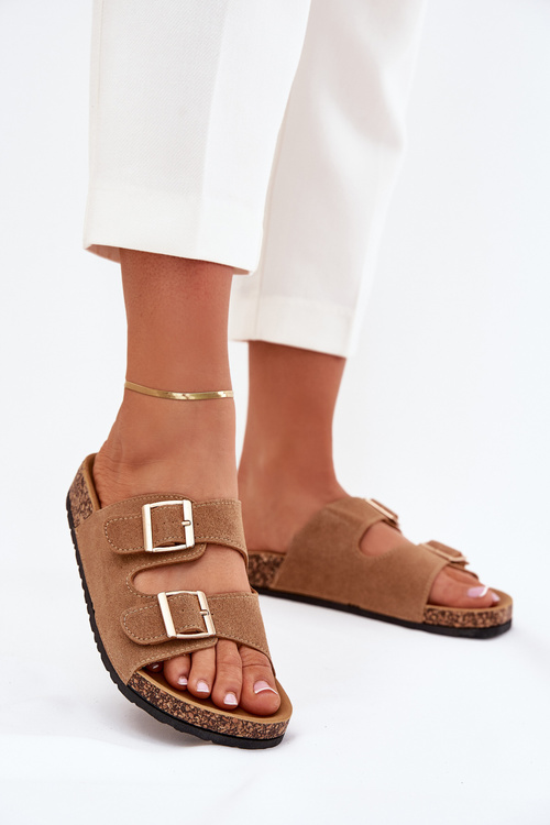Жіночі Сандалі З Золотими Пряжками Та Швами Світло-коричневі Lunera